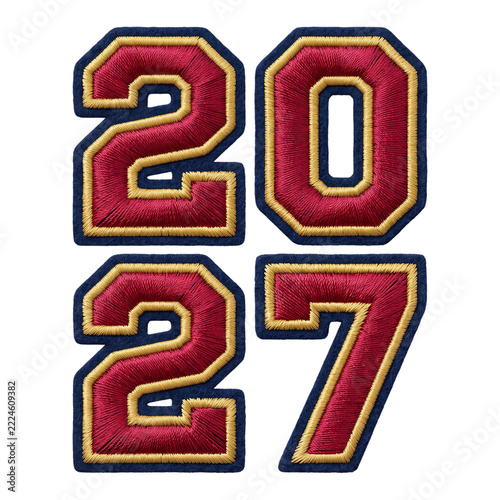 Varsity Embroidered 2027 Class Numbers in Maroon and Gold Patch