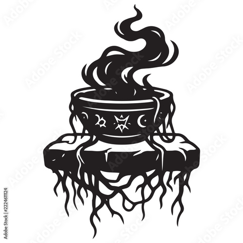 smoking Halloween offering bowl on a stone altar