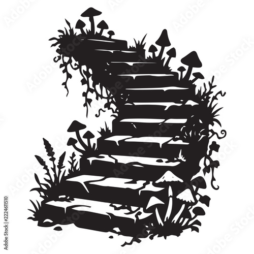 crumbling Halloween stone stairs leading downward