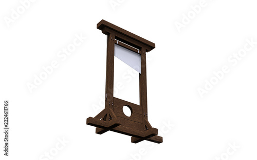Wooden guillotine against a white background