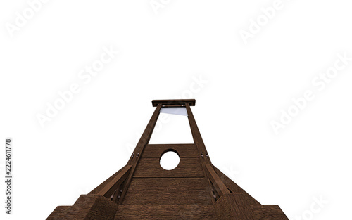 Wooden guillotine against a white background