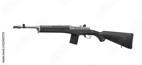 Black tactical carbine rifle isolated