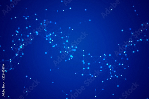 Network plexus background with glowing blue line and dot connection over dark surface for technology design