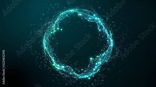 Abstract Glowing Cyan Particle Ring Formation With Complex Network Connections And Futuristic Motion Design
