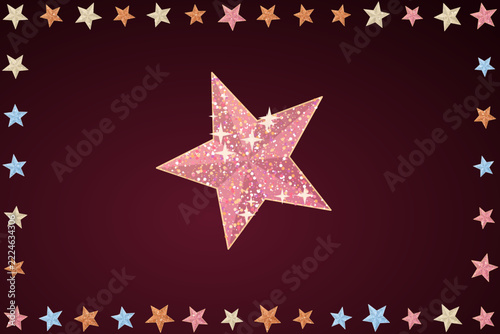 Pink glitter star with decorative frame creates elegant background for festive holiday designs.