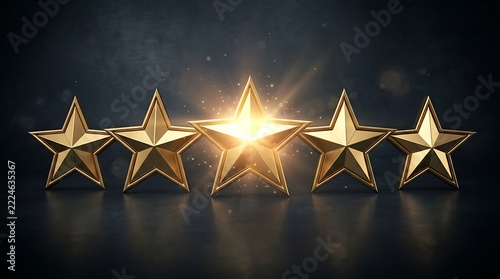 Golden stars shining brightly against a dark textured background with light flares