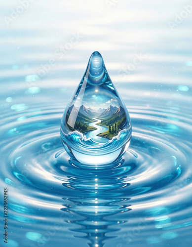 Miniature Landscape Inside Water Droplet Illustration
