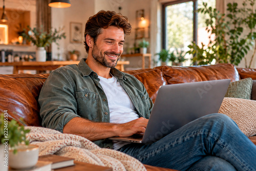 man sitting on sofa with laptop