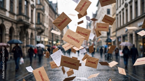 Herabfallende Briefe mit der Aufschrift Rechnung