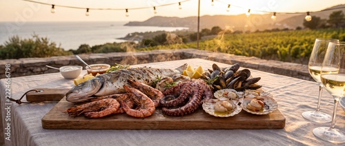 Platte mit gegrillten Meeresfrüchten