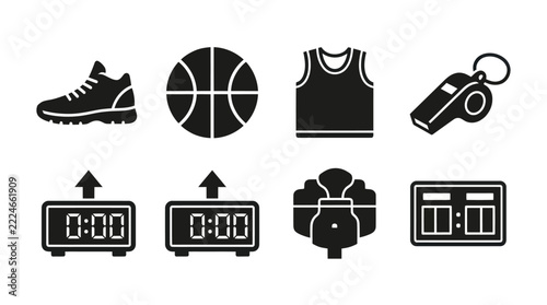 Basketball Equipment and Game Icons Set