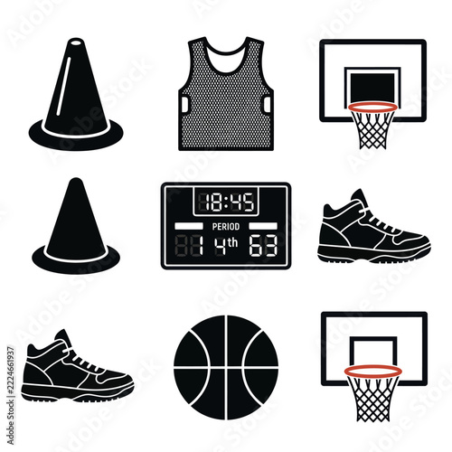 Basketball Equipment Icons - Silhouette Set