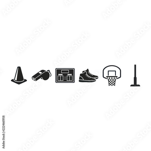 Basketball Equipment Icons - Training, Game, and Coaching Symbols