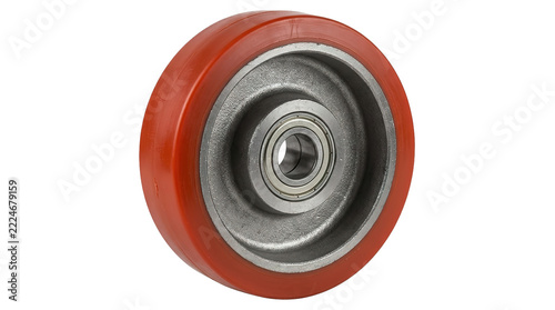 Obraz na plátně Red industrial caster wheel with metal core and ball bearing isolated on white