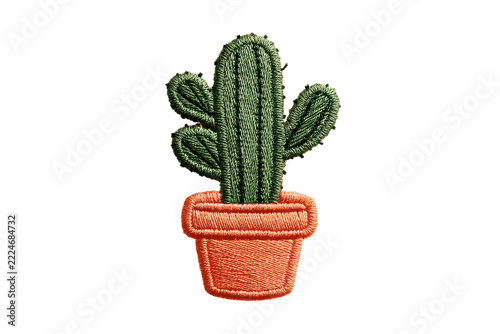 Green cactus in orange pot embroidery patch applique