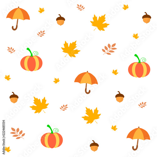 Halloween pumpkins and autumn leaves pattern background