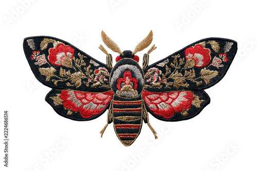 Death moth patch embroidered ornate floral design