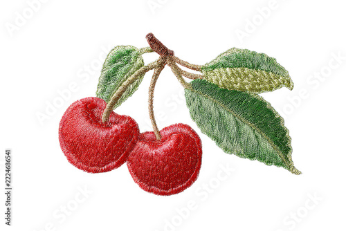 Cherry patch embroidered red fruit design
