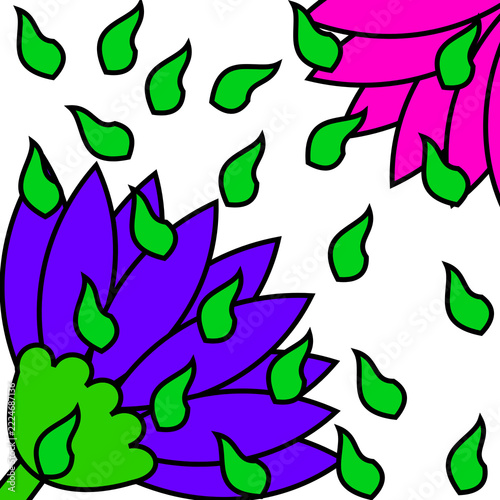 Flowers and green leaves 