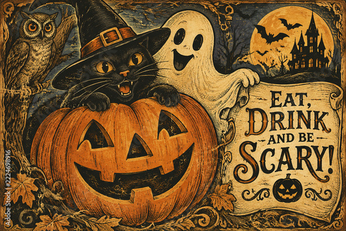 Happy Halloween celebration in vintage style