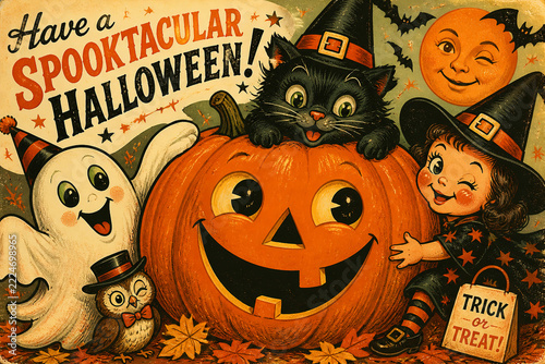 Happy Halloween celebration in vintage style