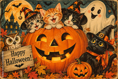 Happy Halloween celebration in vintage style
