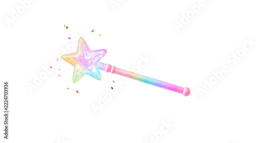 Fotografie Isolated sparkling iridescent star magic wand with vibrant colorful confetti elements