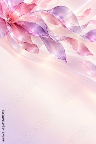 Transparent Pink and Purple Petals across a Spacious Pale Background