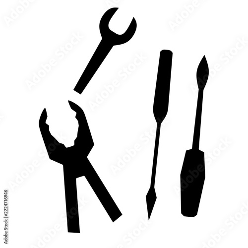 Hand Tools Silhouette Set With Wrench Pliers And Screwdrivers For Repair And Maintenance