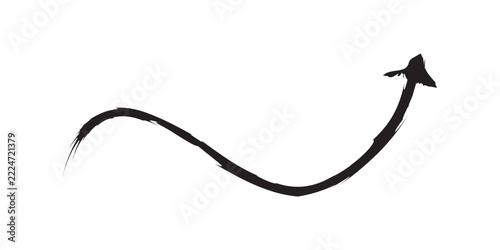 Black hand drawn brush stroke arrow pointing up for business growth and direction
