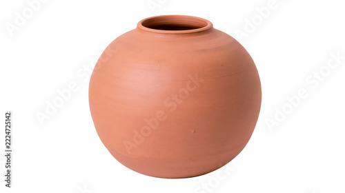 Fotografie Isolated terracotta clay pot with round spherical shape and open top on a plain clean surface