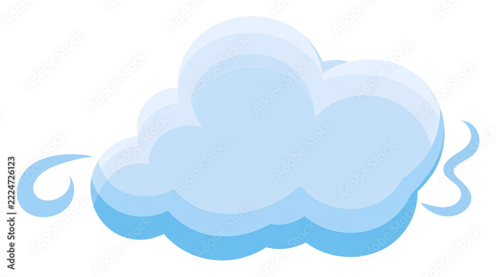 Fototapeta premium Isolated stylized light blue cloud with wisps, vector graphic design element for weather apps.