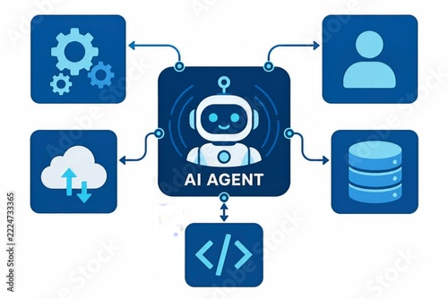 AI Agent Workflow Diagram with Connected Gears Cloud Database and Code