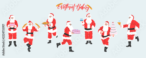 Vector set of Santa Claus bakery and confectionery characters.