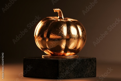 Luxurious pumpkin award for Halloween with a gleaming gold finish and carved detailing