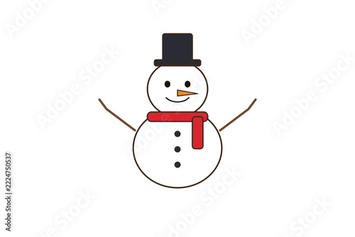 Cute snowman with a red scarf and top hat