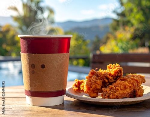 ホットドリンクとフライドチキン