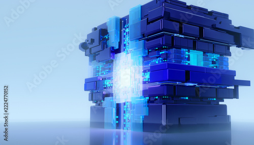 Abstract Digital Computing Architecture with Glowing Blue Processing Core