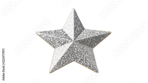 Silver Glitter Star Decoration Isolated On Transparent Background