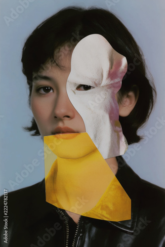 Surreal Female Portrait Holding a White Face Mask