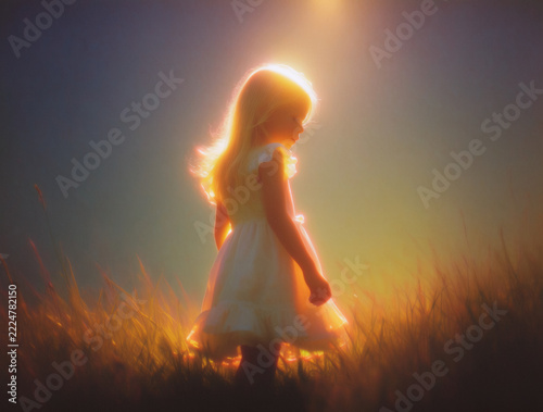 Backlit Female Silhouette Walking Through a Golden Field