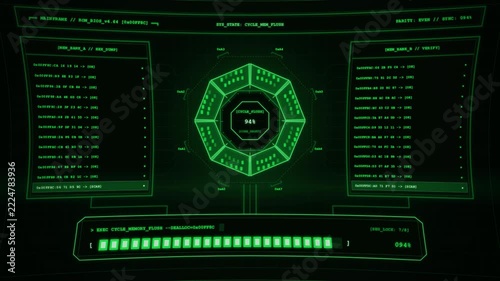 Curved Green CRT Mainframe Boot Screen with Copy Space for Cybersecurity Video.