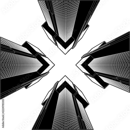 Urban City Of Skyscrapers Panorama Vector. Megalopolis City Landscape View. Illustration Of Construction Isolated On a White Background.