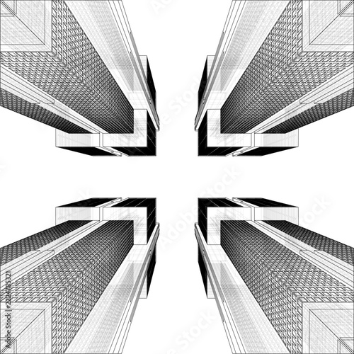 Urban City Of Skyscrapers Panorama Vector. Megalopolis City Landscape View. Illustration Of Construction Isolated On a White Background.
