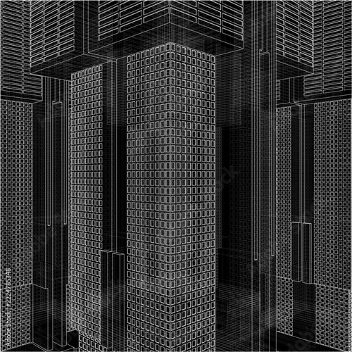 Urban City Of Skyscrapers Panorama Vector. Megalopolis City Landscape View. Illustration Of Construction Isolated On a White Background.