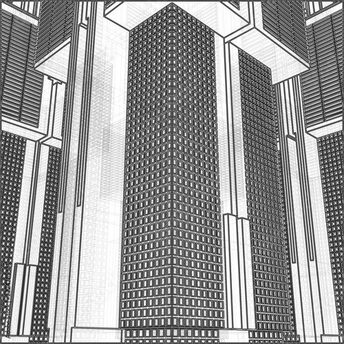 Urban City Of Skyscrapers Panorama Vector. Megalopolis City Landscape View. Illustration Of Construction Isolated On a White Background.