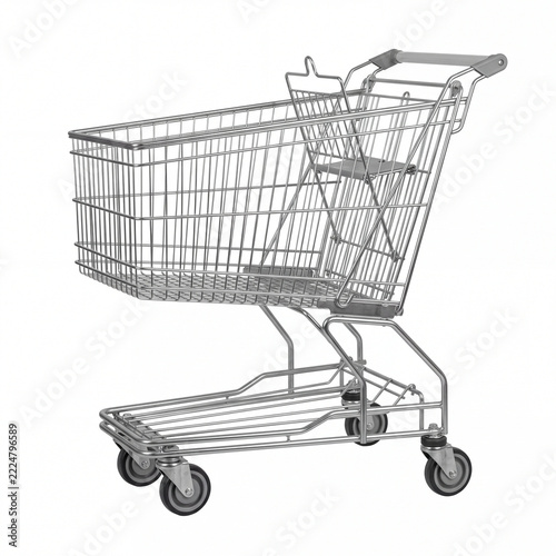 Empty metal shopping cart for Black Friday event.