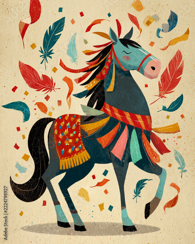 Playful Horse Holding Hagoita in Festive 2026 New Year Scene