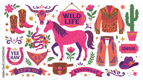 Fotografie Western cowgirl aesthetic elements in pink and purple for country music and rodeo events