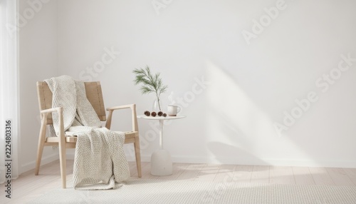 Cozy Armchair with Knitted Blanket in Minimalist Living Room